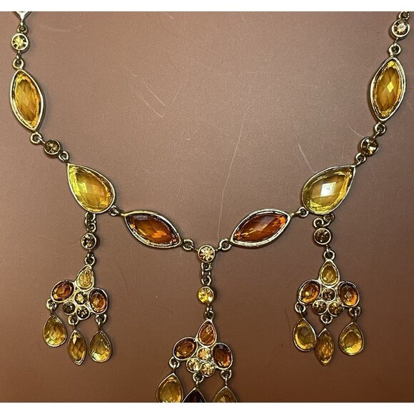 Boho Necklace Colored Rhinestones Gold Tone With Brown Amber Accents - Picture 2 of 4